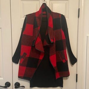 2-Piece Black Dress with Vest Jacket in Buffalo Plaid